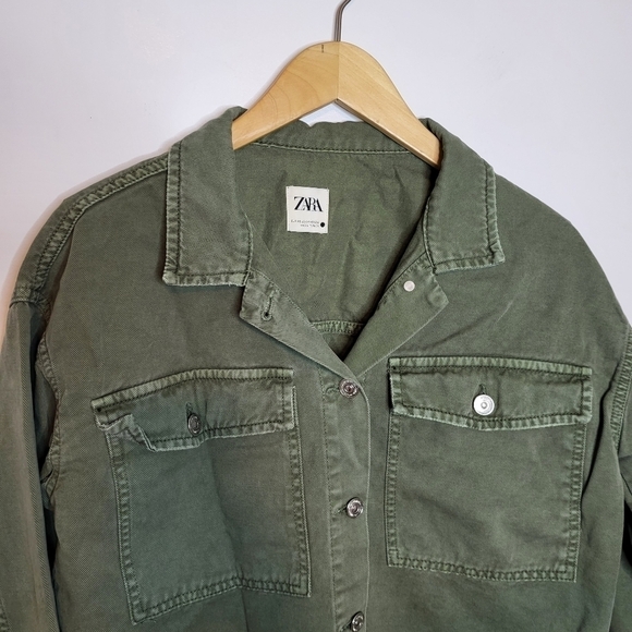 ZARA Army Green Denim Jean Shacket Size XS - Picture 4 of 9